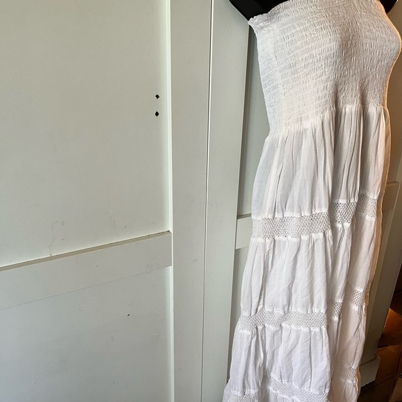 Elegant White Dress cotton natural fabric farmhouse dress vacation dress crochet - Picture 6 of 9